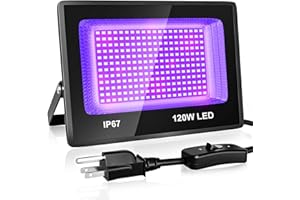 Plug in 120W LED Black Lights with Switch, 385nm to 405nm UV Flood Lighting Fixture, IP67 Waterproof Blacklights for Glow Par