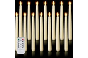 AMAGIC 12 Pcs Flameless Taper Candles with Remote Timer Dimmer, 11 inches, Battery Operated, Plastic LED Candlesticks with Fl