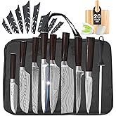 Japanese Kitchen Knife Set with Bag – 20-Piece Professional Chef Knife Set, High Carbon Stainless Steel Knives, Knife Bag Travel Case, Complete Cooking Set with Cutting Board