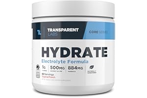 Transparent Labs Hydrate Naturally Sweetened Electrolytes Powder - Hydration Powder Electrolytes with Coconut Water, Calcium, Taurine, & Potassium - 40 Servings, Tropical Punch