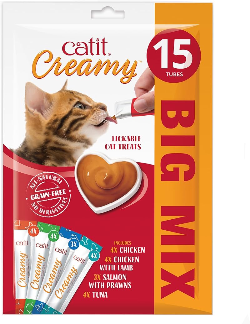 Catit Creamy Variety Pack Lickable Cat Treats 15 x 10g Grain Free Salmon Tuna