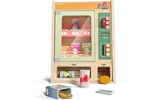 TOP BRIGHT Wooden Vending Machine Play Set, Play Food for Kids，Pretend Play Toys with Wooden Snack Bars and Drink Cans, Montessori Toys for Boys Girls Capybara Gift Age 3+ (Vending Machine)