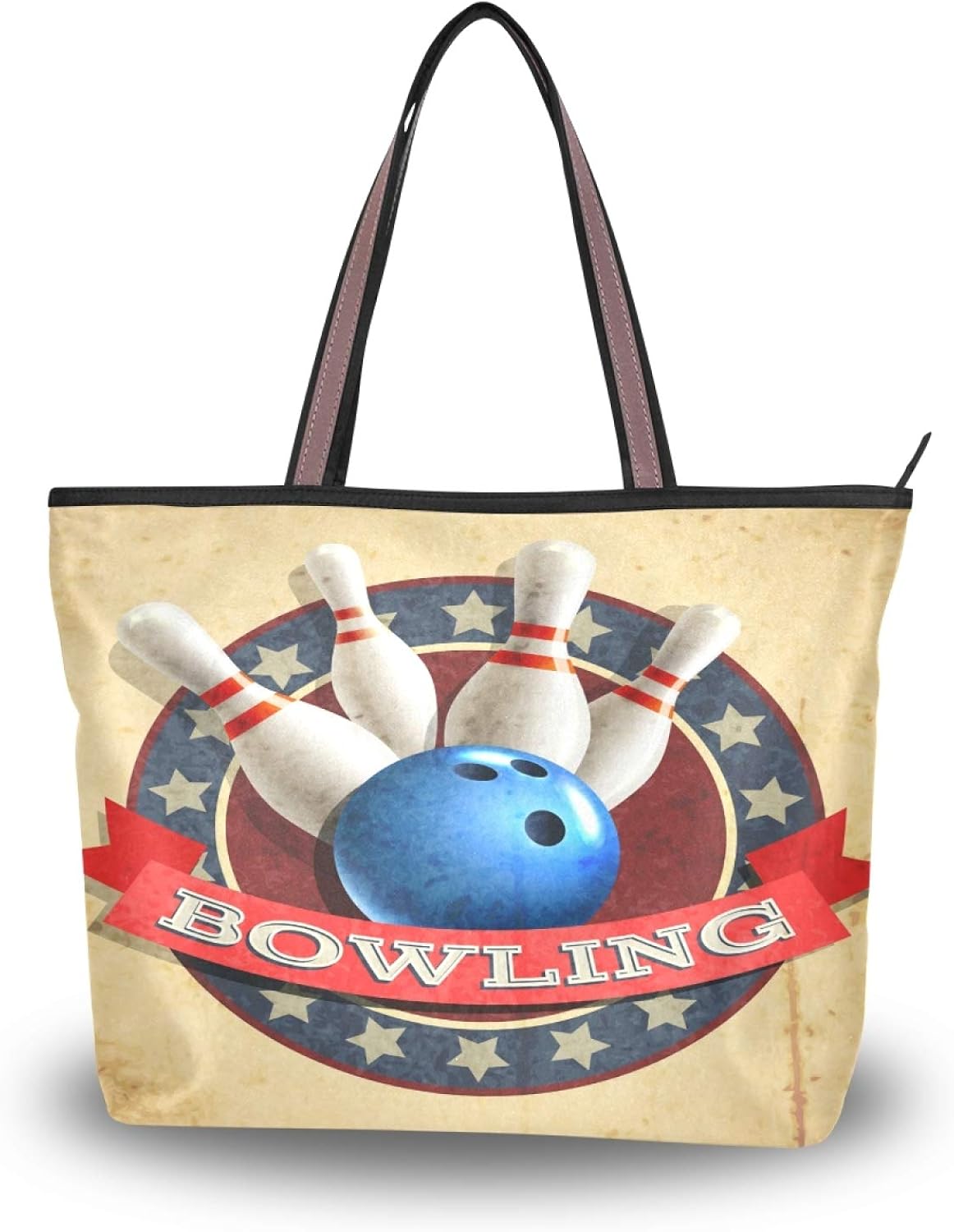 SunsetTrip Bowling Ball Sport Vintage Pattern Tote Bag with Zipper