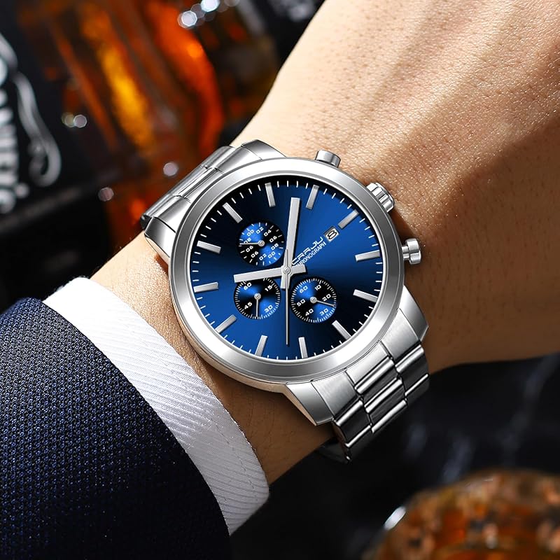 Orologi da polso da uomo eleganti e casual, al quarzo, di lusso, impermeabili, con calendario, cronografo, movimento giapponese, S blu argento, classico