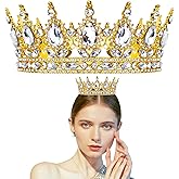 Auswalar Queen Crown Rhinestone Wedding Tiara Corona Para Pastel for Women Costume Party Hair Accessories Princess Birthday Crown Pageants Proms Halloween Costume (Gold White)