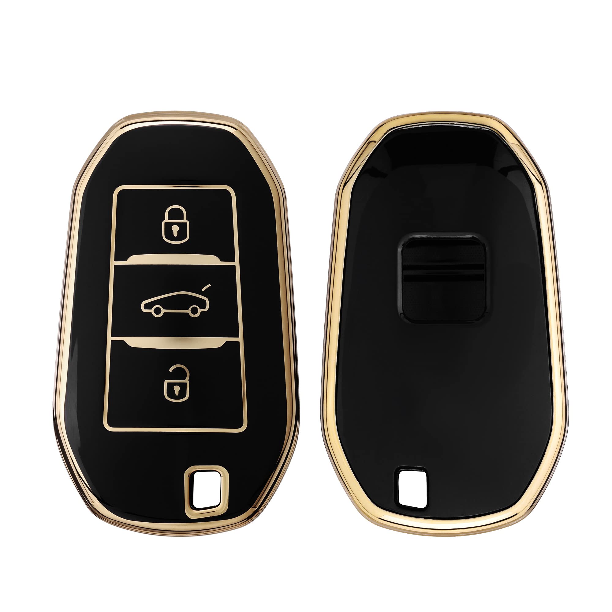 kwmobile Car Key Case Compatible with Peugeot Citroen Smartkey (Keyless Go Only) 3-Button Silicone Car Key Cover Protective Case Black Gold