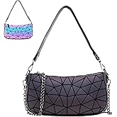 CAFINY Small Shoulder bag with 2 Removable Straps Geometric Luminous Clutch Purse for Women Geometric underarm bag and Holographic crossbody bag