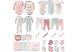 The Peanutshell Baby Layette Gift Set for Girls - 30 Piece New Born Girl Gift Set, Baby Clothes, 0-9 Months - Floral Elephant