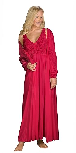Shadowline Silhouette Gown and Peignoir Set (51737), Red, 2X in