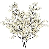 CISDUEO 2 Pcs Artificial Cherry Blossom Flowers Bulk White Fake Fall Flowers Branches Silk Babys Breath Flower Fall Floral Stems for Vase Indoor Home Decor Wedding Party Table Centerpiece Christmas