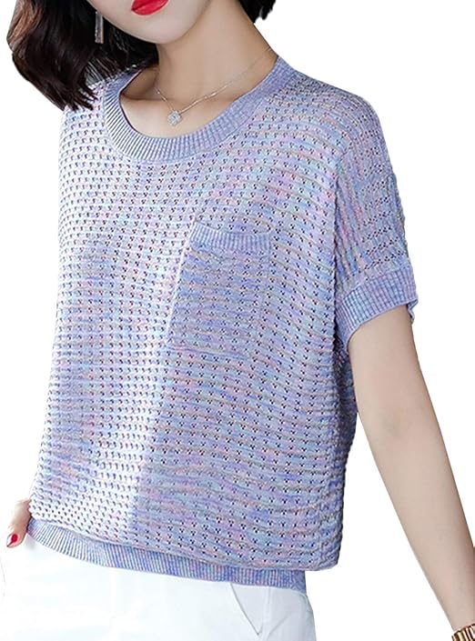 Amazon Jpバレンタインデー レディース リブ ニット セーター 半袖 トップス クルーネック 薄手 カットソー ニットｔシャツ 半袖 ｔシャツ プルオーバー シンプル 気質 ホロウ ゆったり 韓国ファション セーター 通販