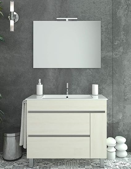 PDM Mueble DE BAÑO DE DISEÑO con Lavabo Y Espejo Crema 80CM ...