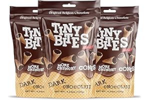 TOWELS BEYOND Tiny Bites - Waffle Mini Cones with Real Belgian Dark Chocolate (3 Pack) - Original Recipe, Delicious Cornet Snack - Bite-Size Cones by Beemax - 4.24 oz (120g)
