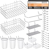 INCLY 30PCS Peg Board Organizer Accessories Kit, Pegboard Hooks Assortment with Bins, Cups, Wire Baskets and Paper Towel Holder for 1/8“ and 1/4” Pegboard Garage Workbench Craft Room Organizing Tools