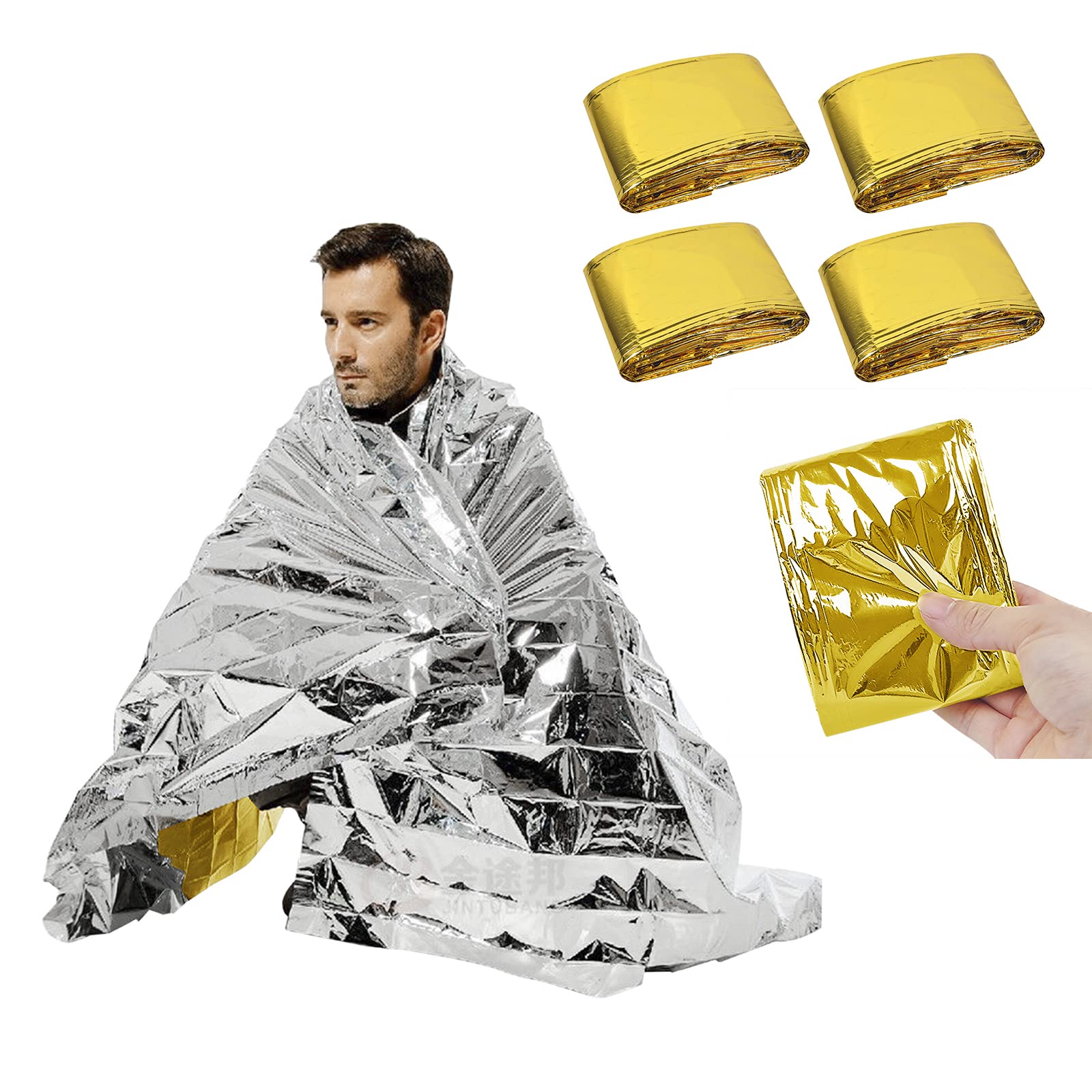 IPENNY 5 Pcs Reversible Foil Survival Blanket Reflective Emergency Thermal Blankets Camping First Aid Bivy Bags Perfect for Outdoors, Hiking, Survival, Marathons