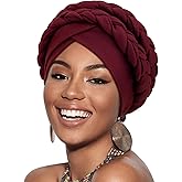 DRESHOW African Women Turban Caps Cotton Beanie Twist Headscarf Pre-Tied Double Twisted Braids Wrap Hat Chemo Cancer Cap