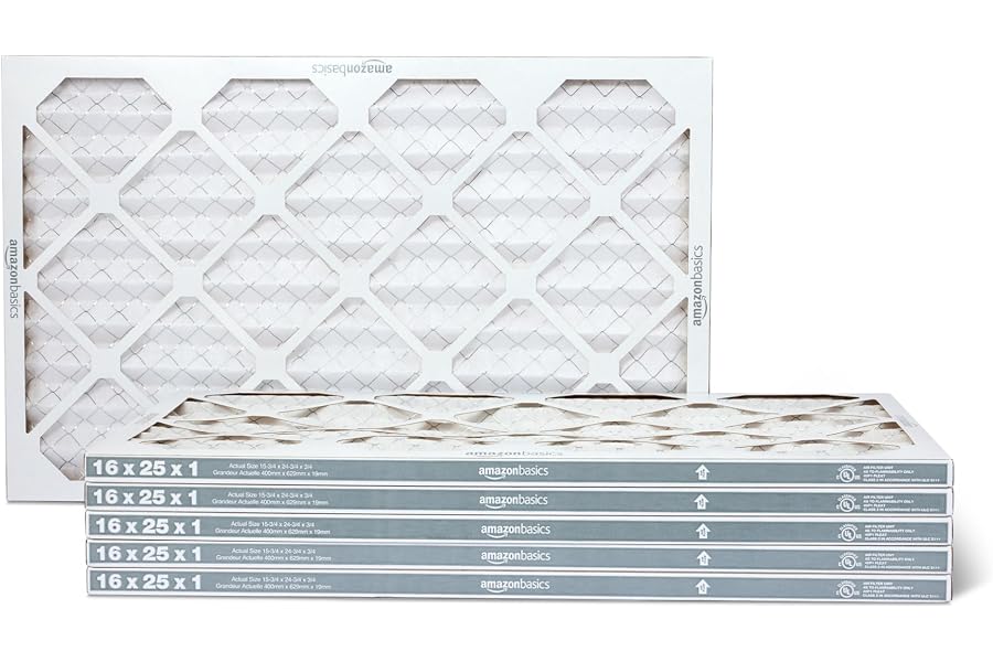 Amazon Basics MERV 5 AC Furnace Air Filter, 16x25x1 inches, 6-Pack (Actual size: 15.75" x 24.75" x 0.75")
