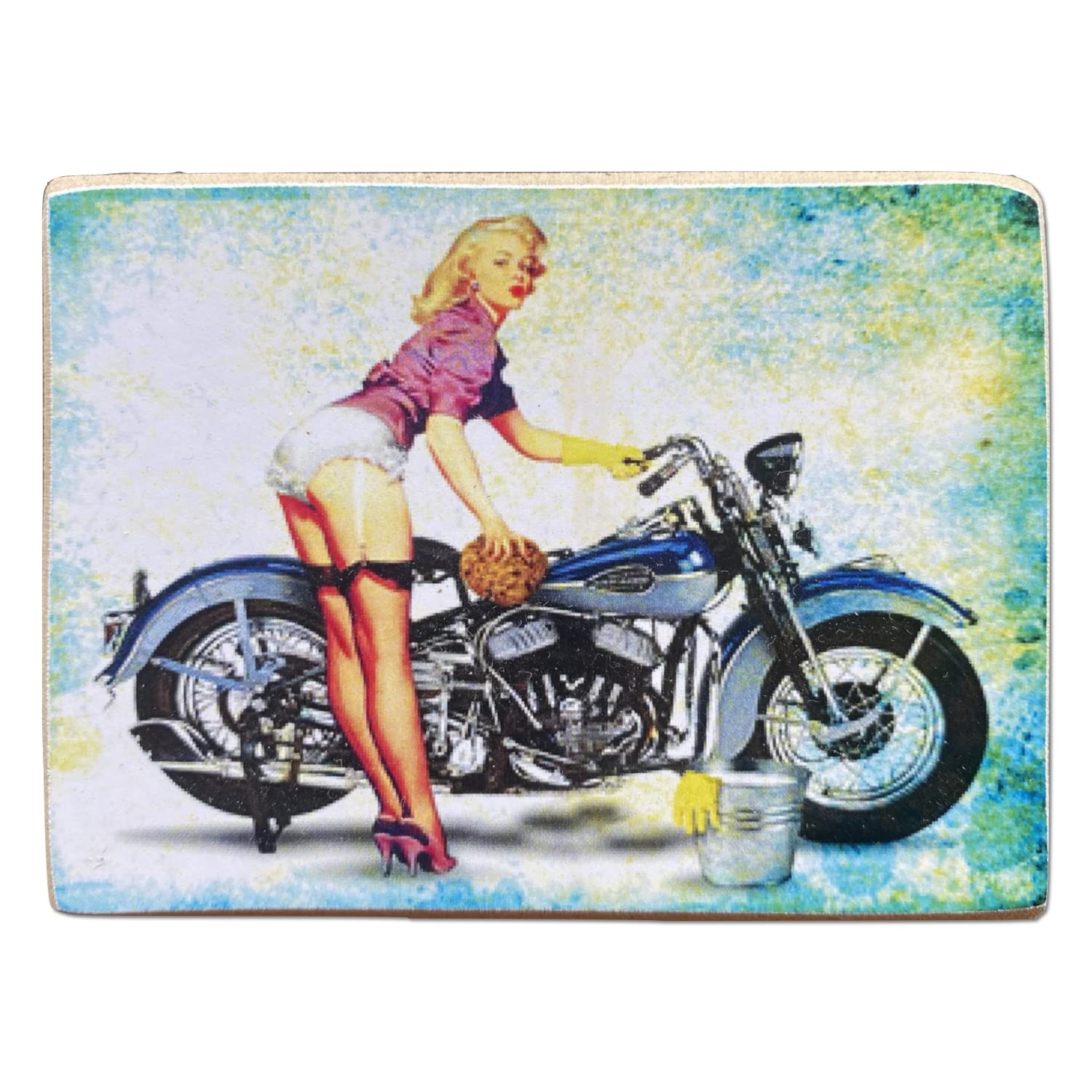 Kustom Art Magnet (Magnet) Series Pin Up Motorcycle Vintage Style for Refrigerator/Garage/Bar Print on Wood 10x6cm