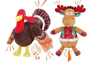 BWOGUE Thanksgiving Turkey Dog Toy, Durable Squeaky Plush Dog Toys, Stuffed Pet Chew Toys (Brown)