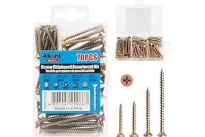 Akord 70pcs Chipboard Screw Assortment, 4 Sizes, 6G, 8G, Length 1" to 2", for Timber Chipboard Wood, Updated Firm Case