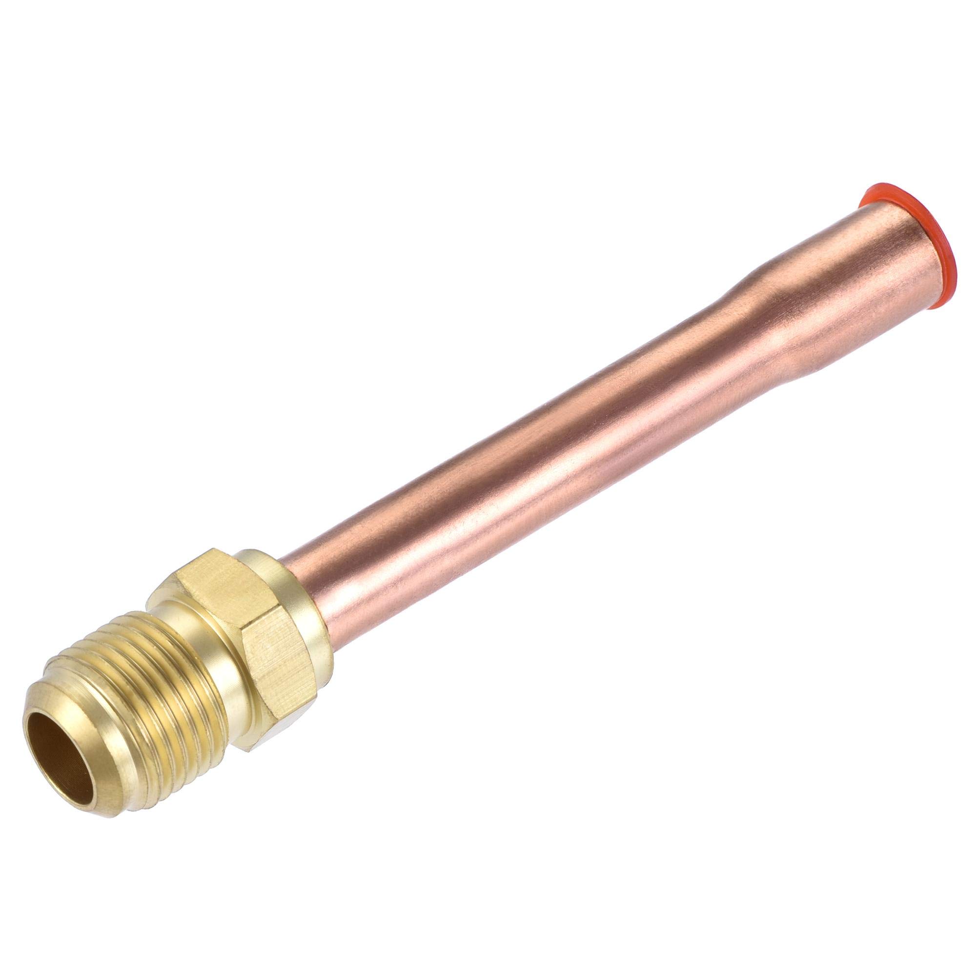 sourcing map Brass Pipe Fitting, 3/8 SAE Flare Connector Male Thread Adapter with Copper Tube for Air Conditioner HVAC System