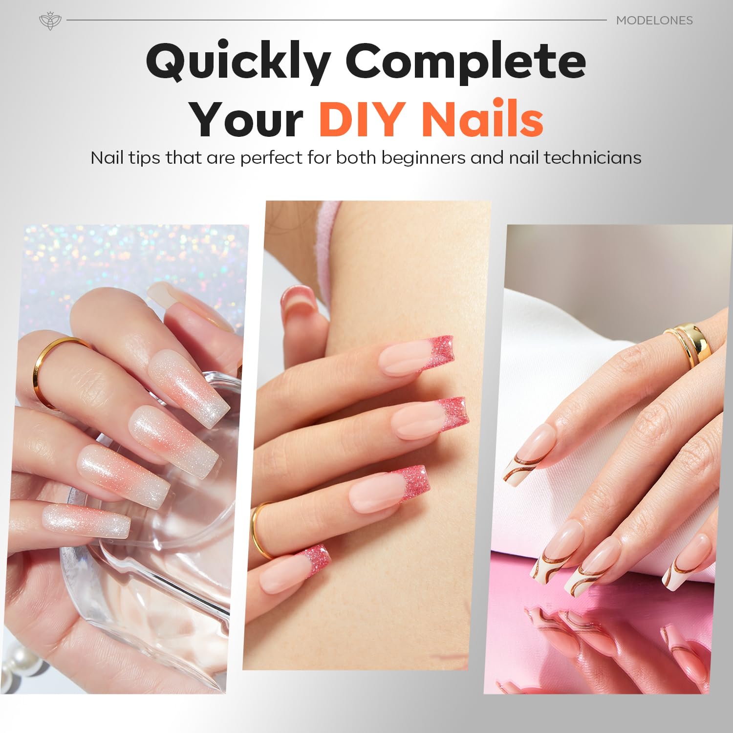 modelones Pro Luxe Instant Apex Nail Tips 15 Sizes, Medium Square Tips Gel Pre-building & Pre-etched Thicker Strength Acrylic Fake Nails Full Cover 240 Pcs - Image 5