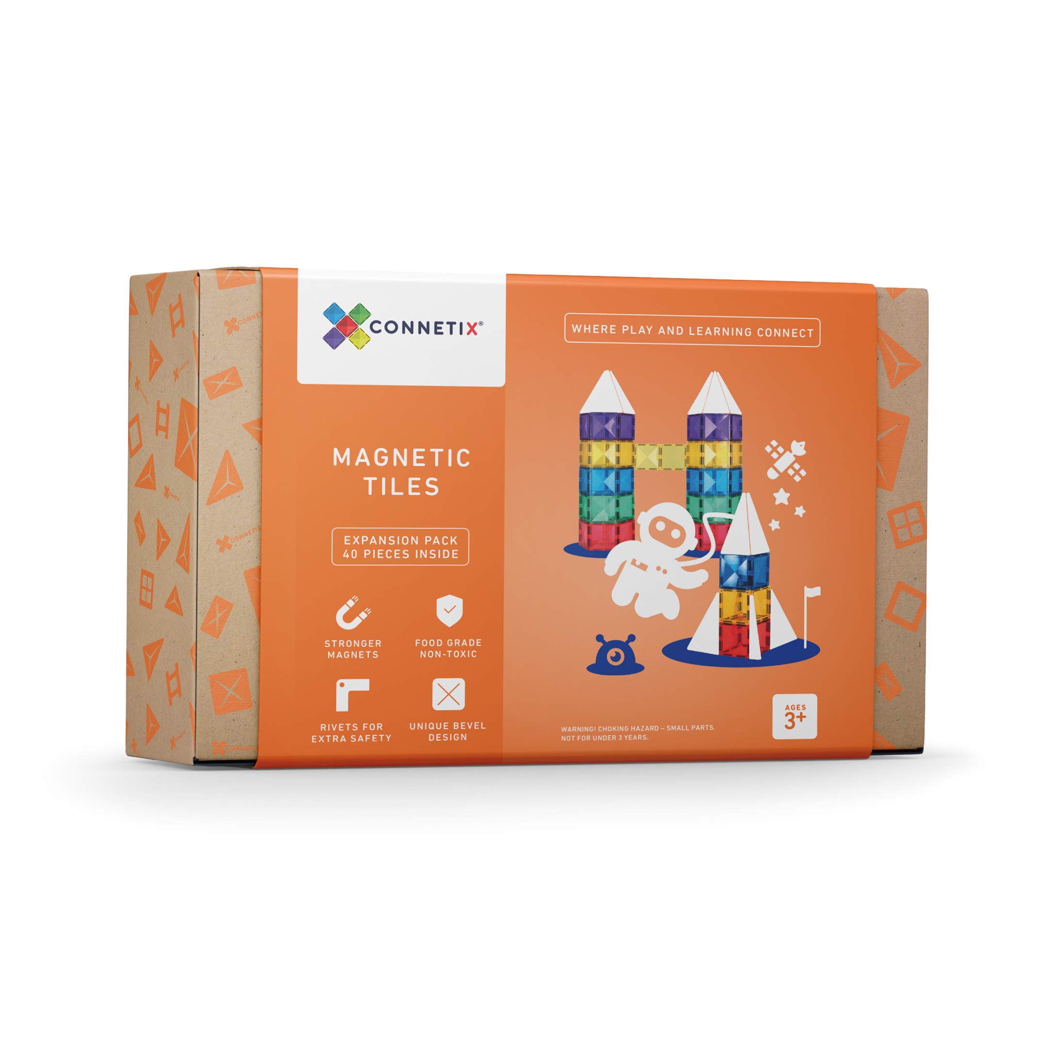 CONNETIX Magnetic Tiles Rainbow Square Pack, 40 Pieces