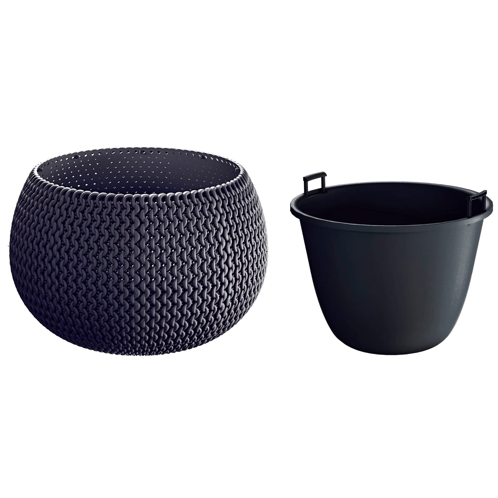 Prosperplast Round Planter with Splofy Bowl in Plastic Anthracite (L) x 23.9 (W) x 16.1 (H) cm, 2,3 L, ZA1881