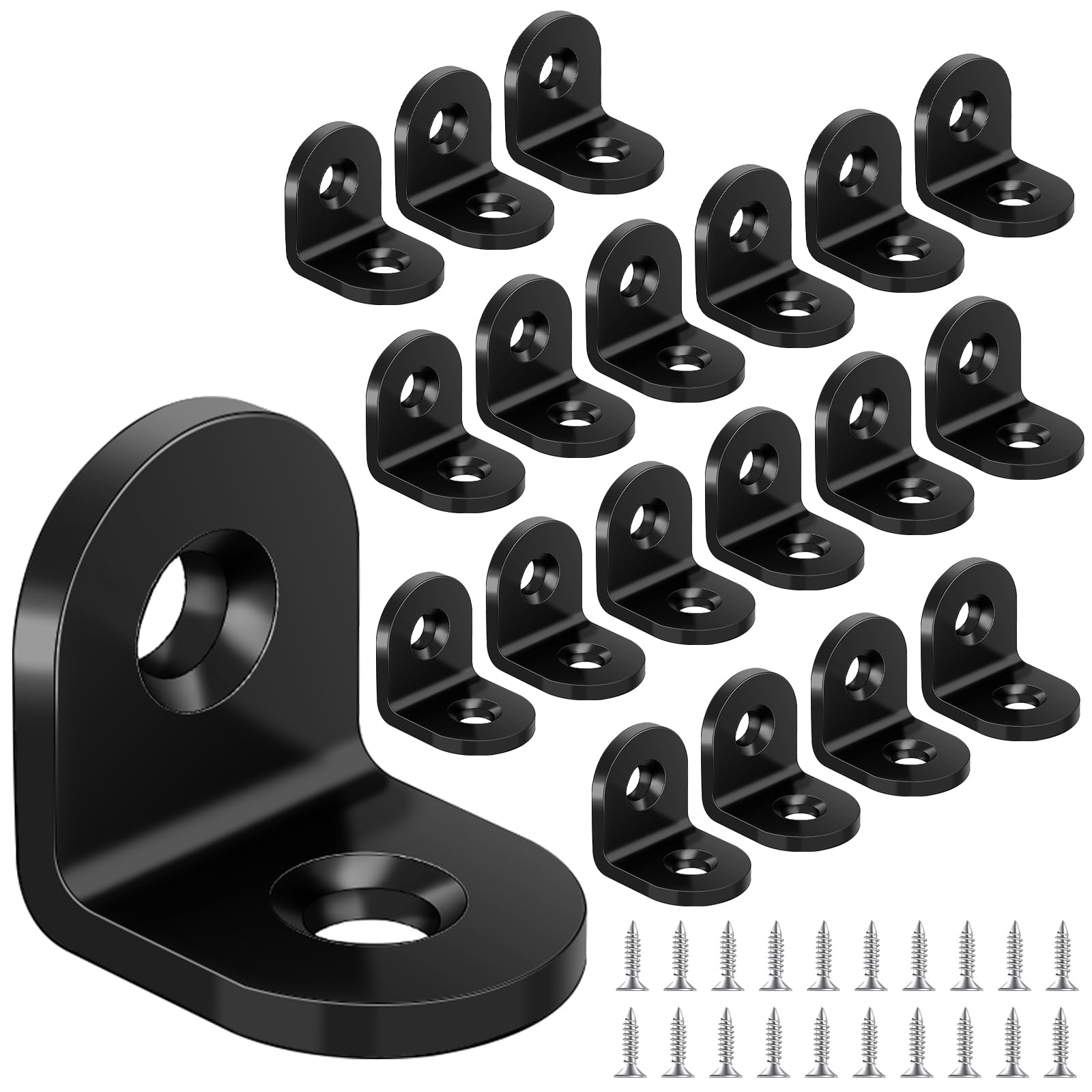 Yeepeo Corner Bracket, Right Angle Bracket 90 Degree Carbon Steel L Bracket Corner Brace with 40 Screws Small Brackets L Shaped bracket for Wood Furniture Fixation, Stainless Steel, 20pcs 20×20×16mm