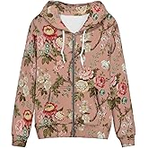 Irisjudy Womens Zip-up Hoodie with Kanga Pocket(XS-5XL),Cactus,Sunflowers,Butterfly Long Sleeve Sport Shirts Shell Jackets