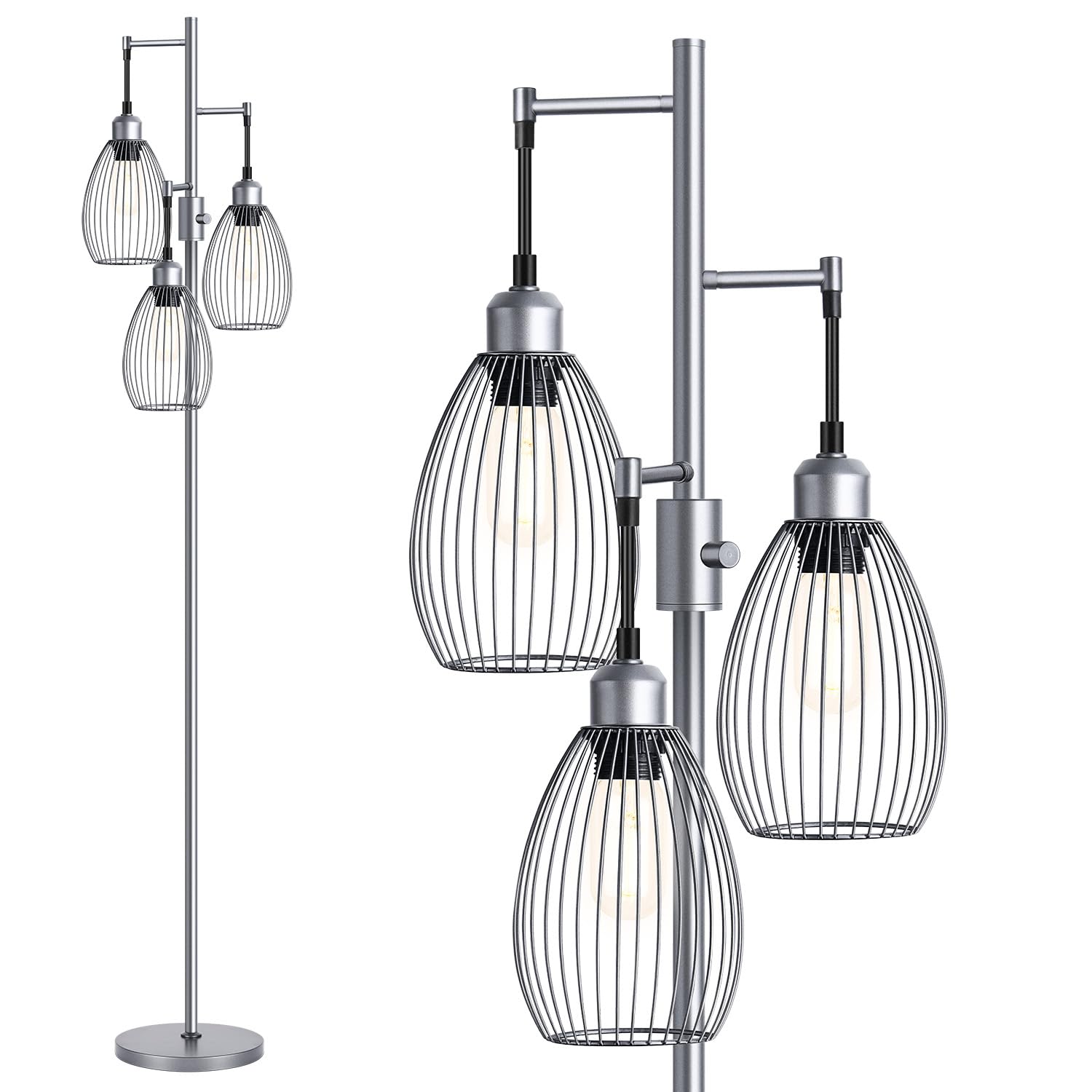 Photo 1 of ************THIS ITEM IS GOLD***********
Nintiue Dimmable Floor Lamp, 3 x 800LM LED Edison Bulbs Included, Industrial Floor Lamp Standing Tree Lamp with Elegant Teardrop Cage Heads Tall Lamps for Living Room Bedroom-Grey