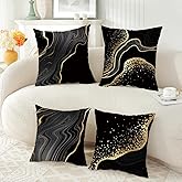 ZHLF Pack of 4,Black and Gold Geometric DecorativeThrow Pillow Covers 18x18 Inch Black Abstract Art Painting Decorative Pillows Case Soft Cushion Covers for Couch Sofa Bed Home Living Room Décor