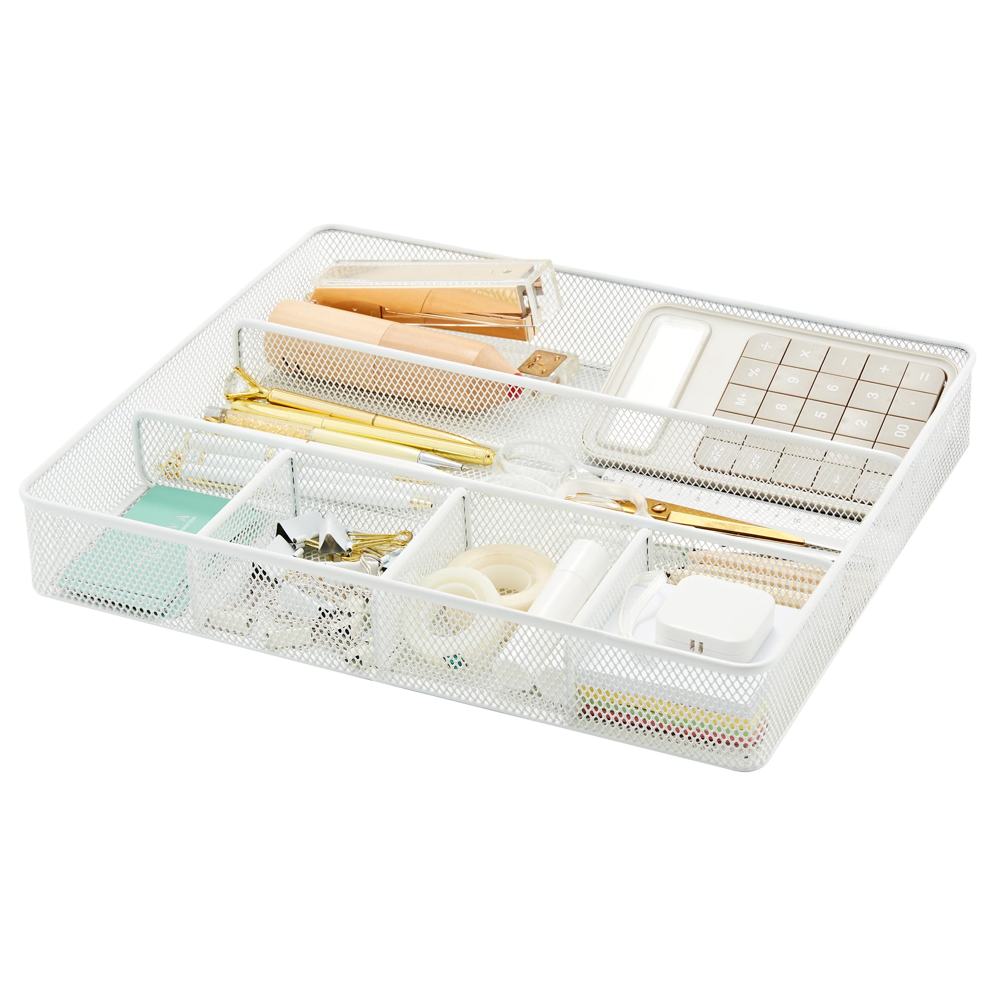 Annova Desk Drawer Organizer/Storage Tray - Metal Mesh with Dividers for Pens, Desktop Accessories, Bathroom, Kitchen, Makeup and Office Supplies (White) — image 1