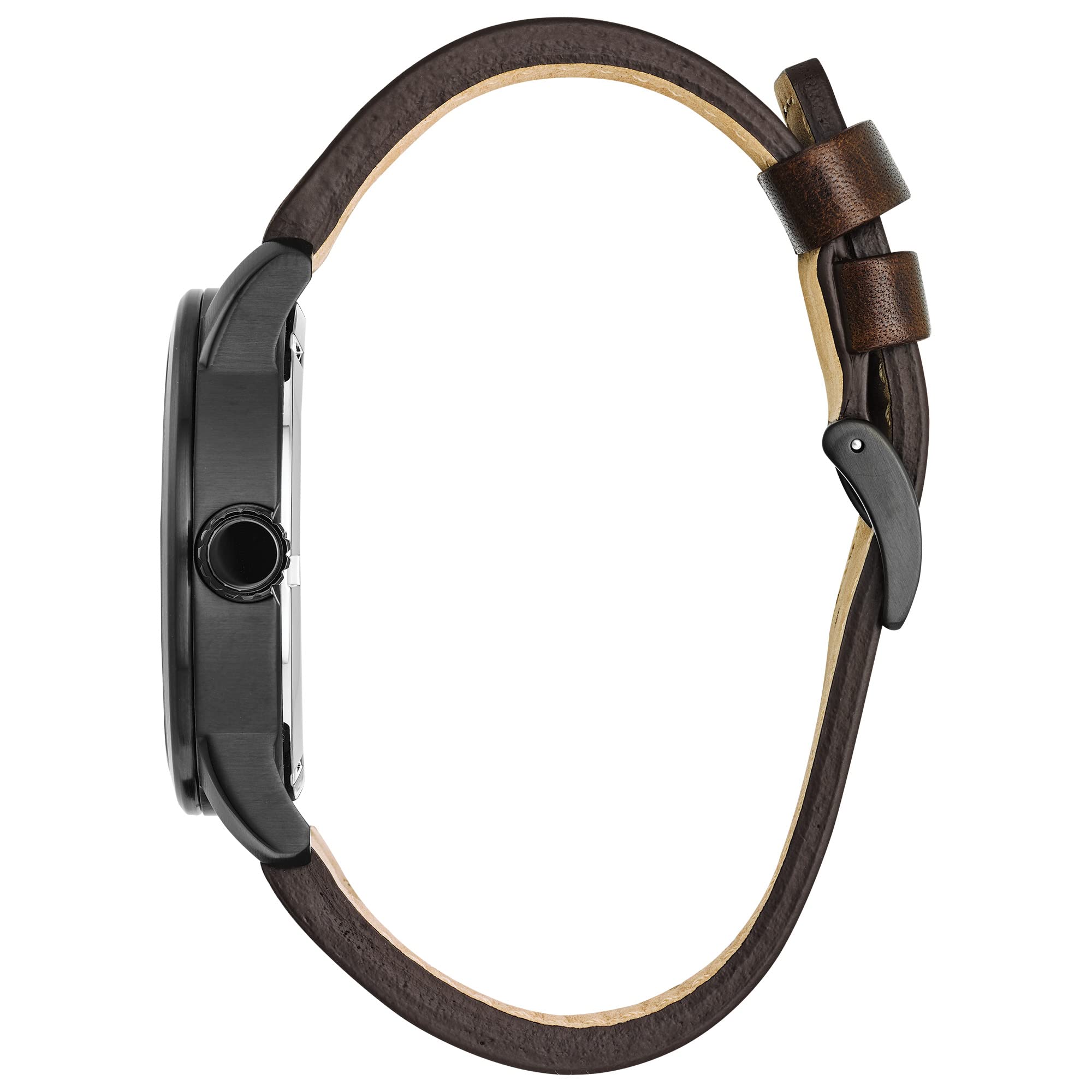 Citizen Men's Eco-Drive Weekender Garrison Field Watch in Black IP Stainless Steel with Brown Leather strap, Navy Dial (Model: BM8478-01L)