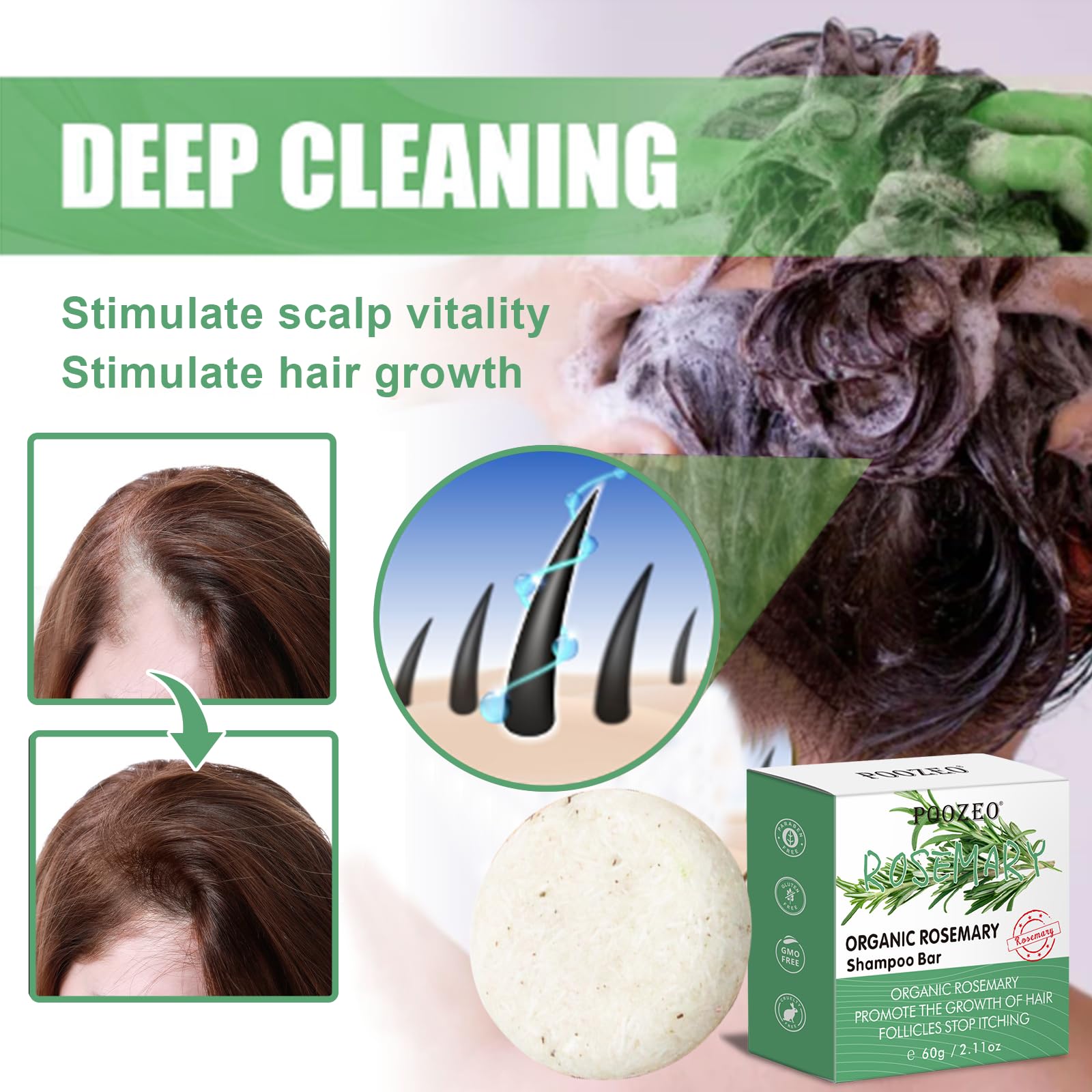 2 Pack Rosemary Hair Shampoo Bar,Deep Cleansing for Scalp Hair Loss Shampoo Soap,Organic Hair Oil Control,Solid Shampoo for Hair Growth, Refreshing and Hydrating Soap for Stocking Stuffers Women Gifts