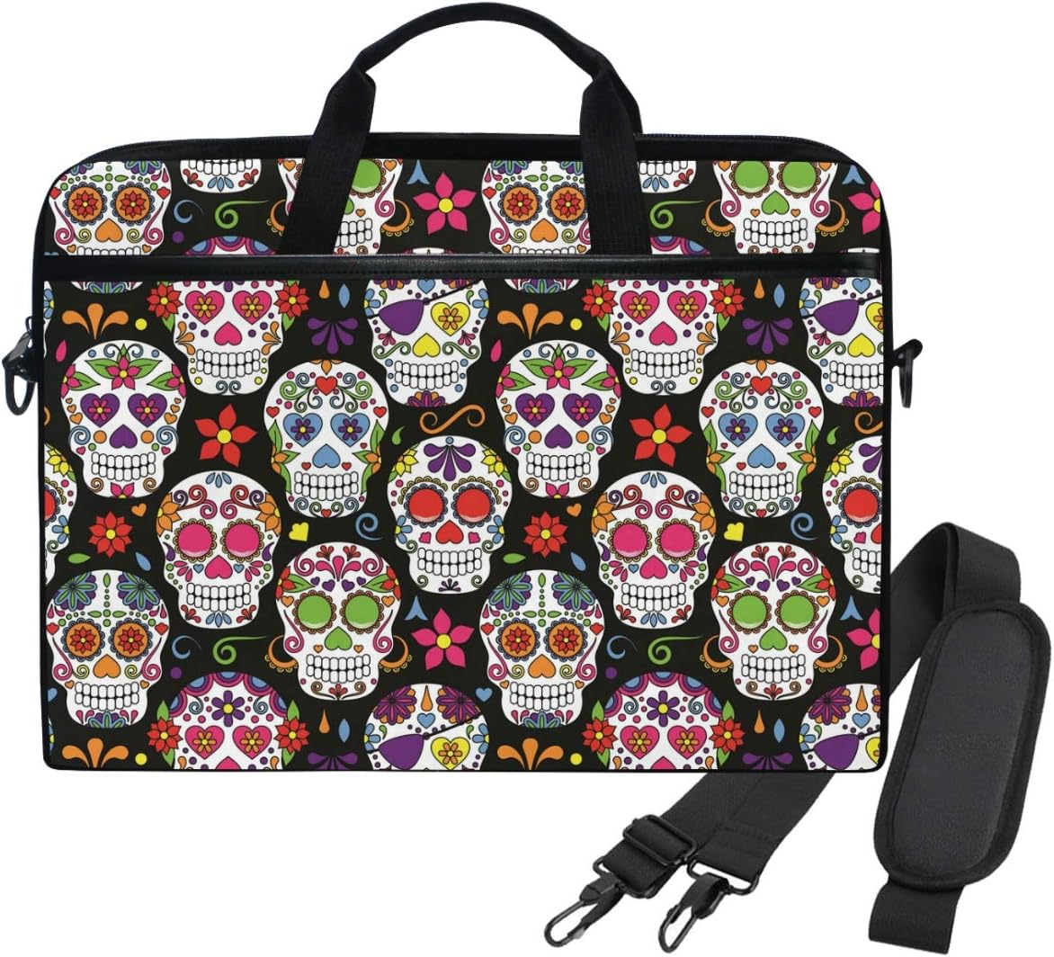 WIHVE Laptop Shoulder Bag Sugar Skull Floral Colorful 14 13inch Laptop Case for Women Men