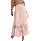 ANRABESS Maxi Skirts for Women Tulle Long Tiered Elastic High Waisted A Line Flowy Dressy Casual Skirt 2025 Fall Trendy
