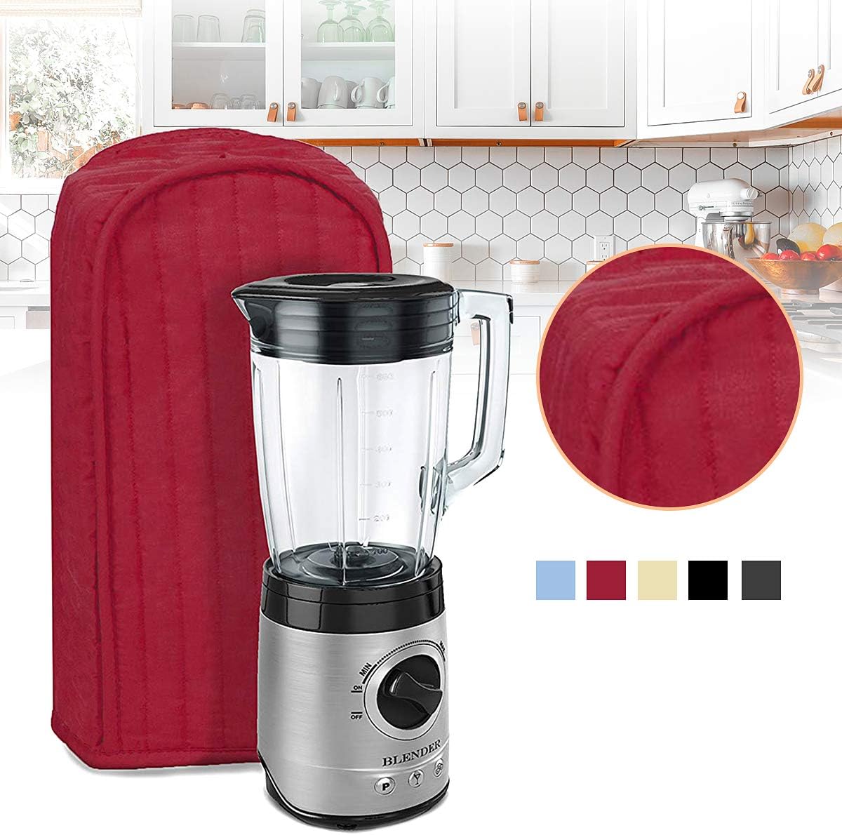 QUAKOI Quilted Polyester Kitchen Blender Appliance Cover Dust-Proof Protection Case Bag (Red)