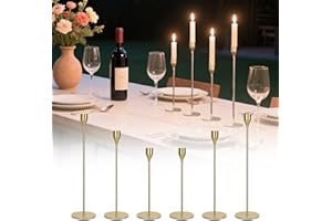 HOBUSKA Taper Candle Holders, Set of 6 Candlestick Holders for Table Centerpieces, Weddings, Parties, Anniversaries and Home Decor, Elegant Candle Holders (Gold)