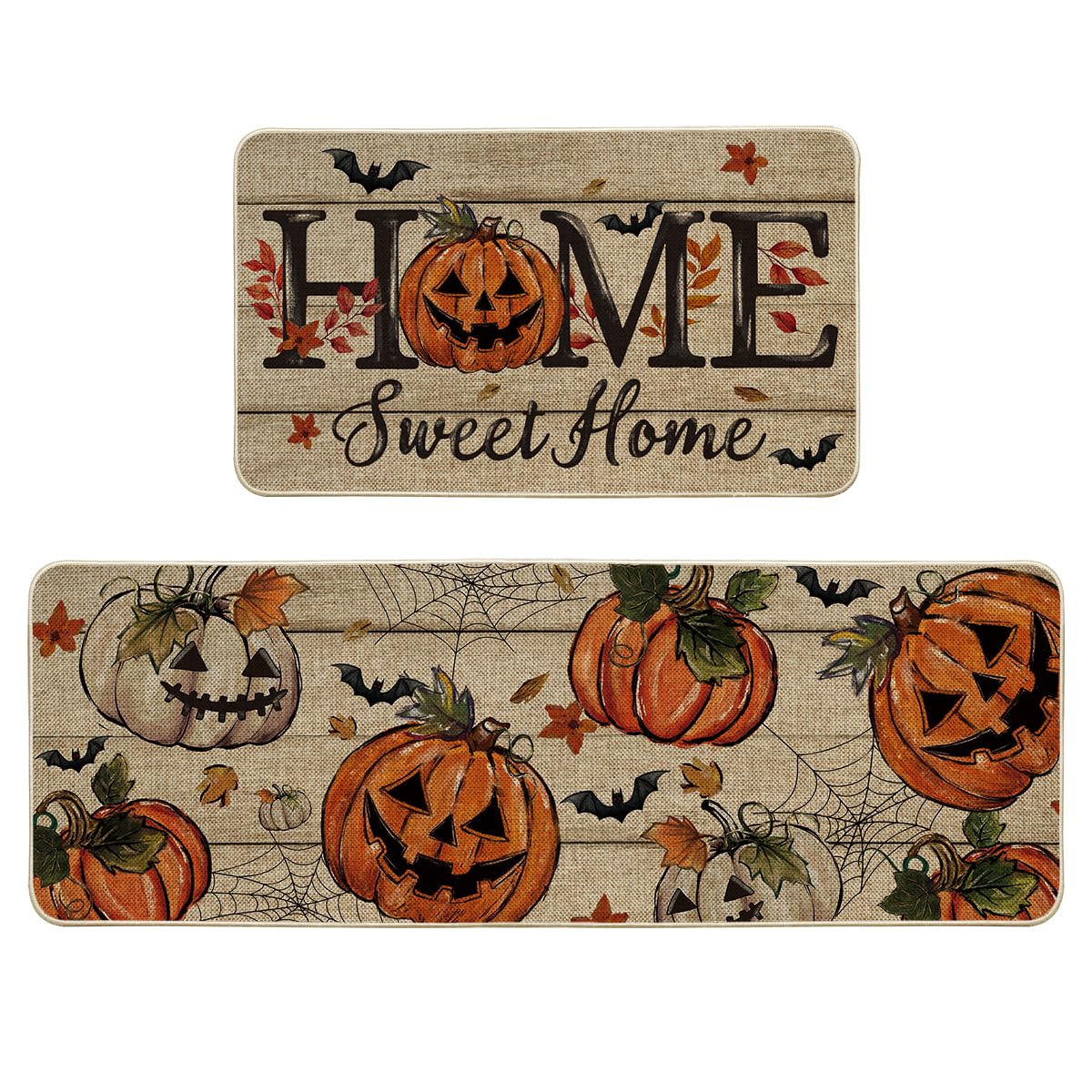 Photo 1 of Artoid Mode Home Sweet Home Jack-O'-Lantern Pumpkin Halloween Kitchen Mats Set of 2, Low-Profile Home Decor Kitchen Rugs for Floor - 17x29 and 17x47 Inch