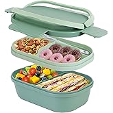 Itopor Leak-Proof Bento Box, BPA-Free Lunch Box, Stackable Lunch Containers for Adults & Kids with Sleek Handles & Utensils, Microwave & Dishwasher Safe (Green)