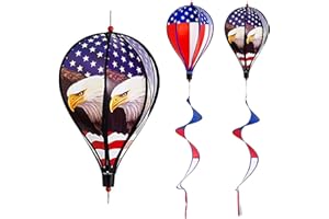 JREMREO 2 Pack 43-Inch Patriotic American Flag & Eagle Hot Air Balloon Wind Spinner Twister, Outdoor Hanging Windmill Decor for Garden Lawn Yard, Fourth of July, Memorial Day, and Veterans Day Decorations