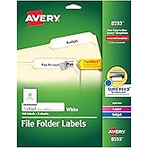 Avery File Folder Labels with TrueBlock Technology, Permanent Adhesive, 2/3" x 3-7/16", Laser/Inkjet, 150 Labels (08593)