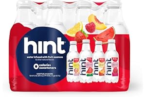 Hint Water Red Variety Pack, 3 Bottles Each of: Peach, Raspberry, Watermelon, and Strawberry Lemon, Zero Calories, Zero Sugar and Zero Sweeteners, 16 Fl Oz (Pack of 12)