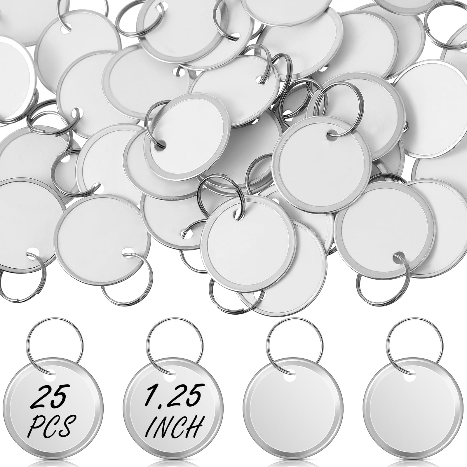 Photo 1 of Hotop 25 Pieces 1.25 Inches White Metal Rim Key Tags Bulk Key Tags Paper Round Paper Tags with Metal Split Rings for Car and Door Keys