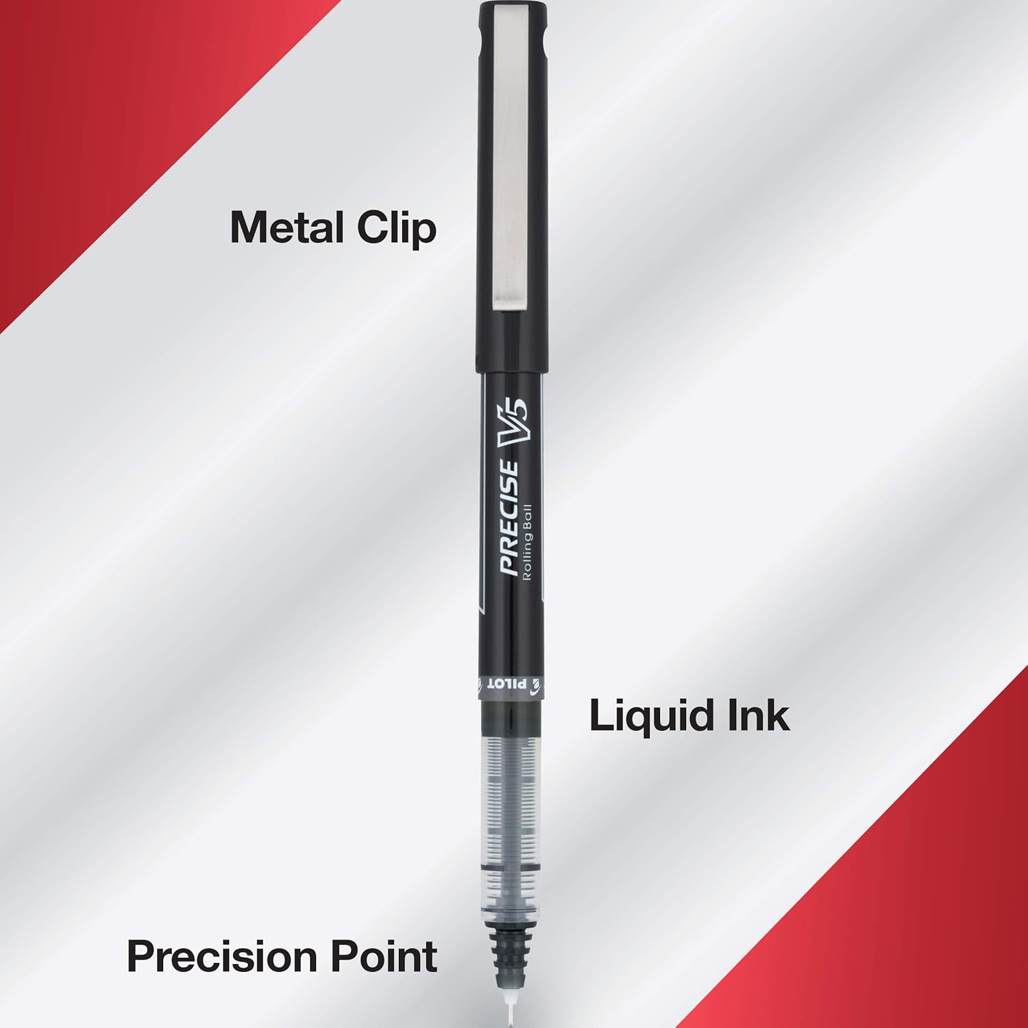 PILOT Precise V5 Stick Liquid Ink Rolling Ball Stick Pens, Extra Fine Point (0.5mm) Assorted Ink Colors, 7-Pack Pouch (26015) : Liquid Ink Rollerball Pens : Office Products