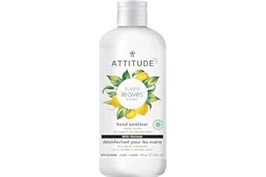 ATTITUDE Hand Sanitizer Refill, EWG Verified, Kills Germs & Bacteria, Vegan & Plant-Based, Safe for Adults & Kids, Lemon Leav