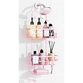 DAOYA Hanging Shower Caddy Over Shower Head, Anti-Swing Shower Organizer For Inside Shower With 2 Soap Holders, Multi Hooks, Rustproof Bathroom Accessories, Pink