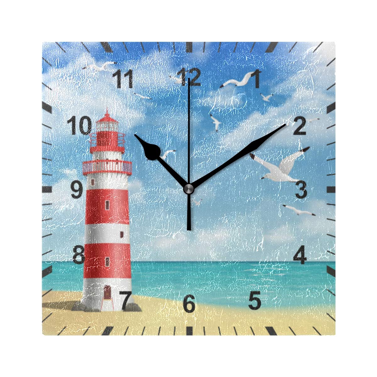 ISAOA Non Ticking Silent Wall Clock,Lighthouse On The Beach With Seashells Wall Clock Art Decor for the Dinning Room, Living Room, Bedroom, Office,School