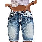 Flamingals Women's Button Fly Ripped Denim Shorts Without Belt Mid Waist Casual Shorts